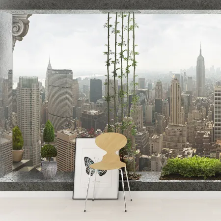 Фотообои Вид на большой город из окна, арт. 58196, пример фотообоев на стене
