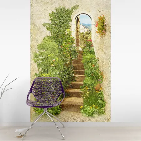 Фотообои Лестница в зелени, арт. 58217, пример фотообоев на стене