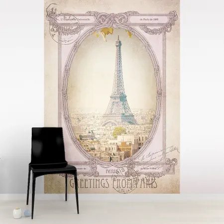 Фотообои Открытка из Парижа, арт. 58226, пример фотообоев на стене