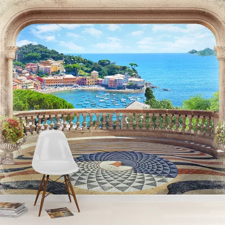 Фотообои Балкон с видом на море, арт. 58244, пример фотообоев на стене