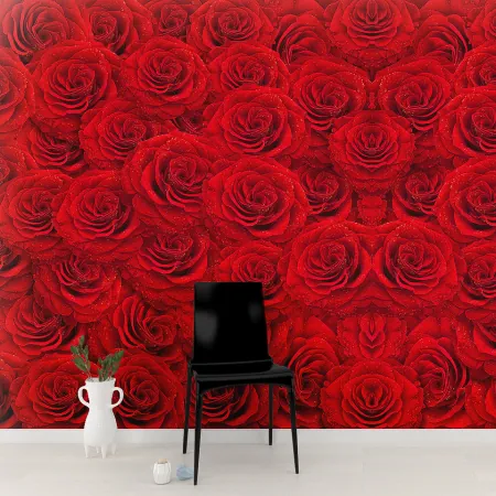 Фотообои Красные розы. Горизонтально, арт. 60474, пример фотообоев на стене