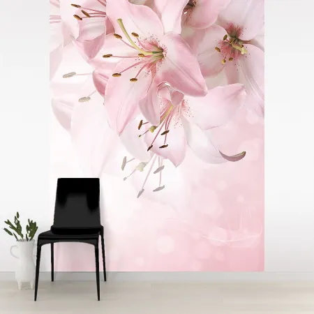 Фотообои Лилии на розовом фоне 2, арт. 60700, пример фотообоев на стене